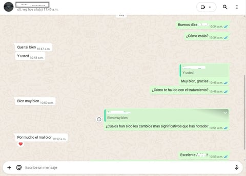 Conversación de WhatsApp con cliente