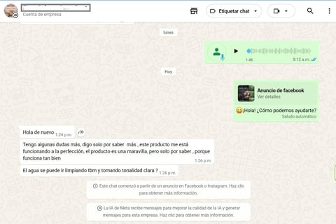 Conversación de WhatsApp con cliente