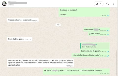 Conversación de WhatsApp sobre tratamiento